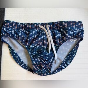 2xist Rio swim brief, large, blue with fish print